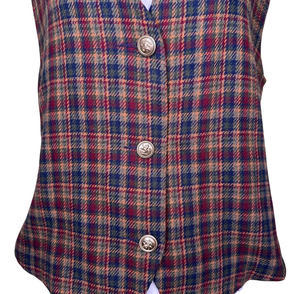 Vintage Dark Academia Casablanca Plaid Wool Blend Vest Womens Crest Button - Picture 4 of 8